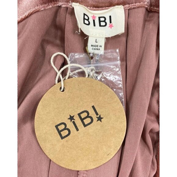 Bibi Women's Rose Pink Velvet Jumper Sz L NWT Casual Fit Flare Wide Leg - Picture 4 of 4